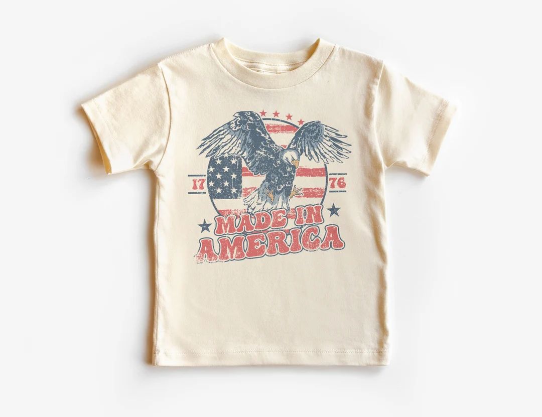 Made in America Flag Toddler Shirt Retro Patriotic Bald Eagle 4th of July Summer Outfit Happy Fou... | Etsy (US)