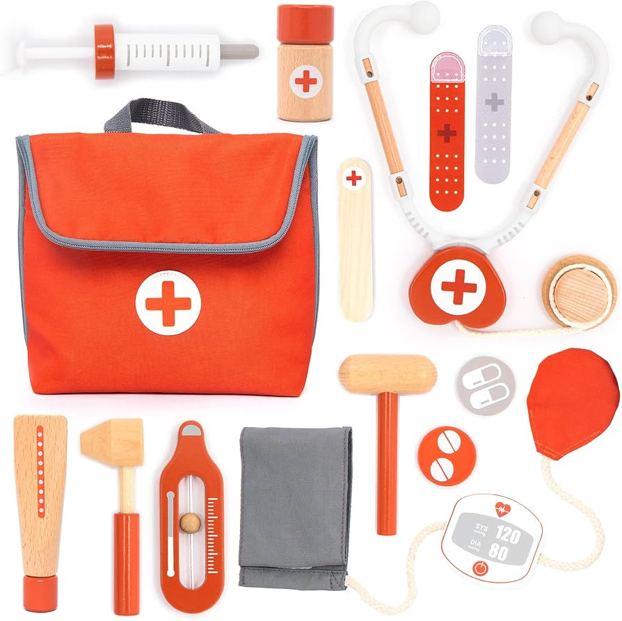 UMU® Wooden Mini Doctor Kit for Kids, Pretend Toy 14PCS Wooden Doctor Playset for Toddlers, Mont... | Amazon (US)