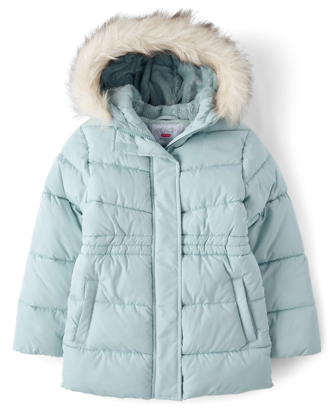 Girls Heavyweight Faux Fur Lined Mid Length Puffer Jacket - blue | The Children's Place