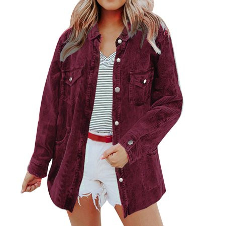 TAIAOJING Womens Shacket Jackets Corduroy Coat Jacket Loose Button Cardigan Jacket Lapel Medium Leng | Walmart (US)
