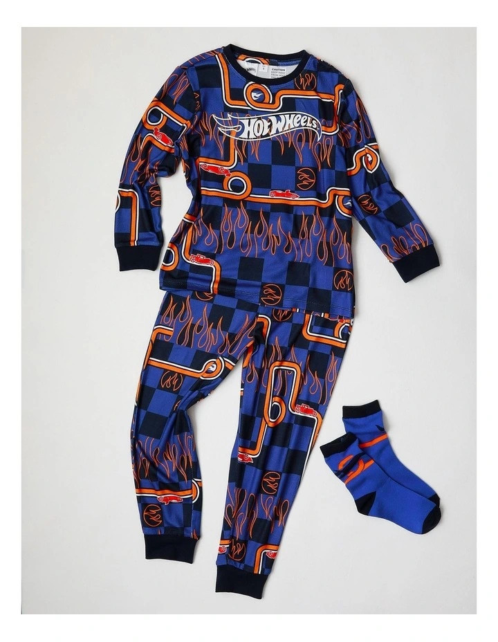 Hot WheelsPrinted Pyjama With Pair of Socks in Blues | Myer
