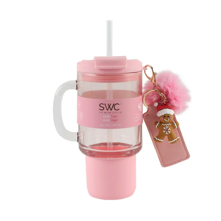 Cook With Color 24oz Glass Water Cup with Lid and Straw, Gingerbread | Walmart (US)