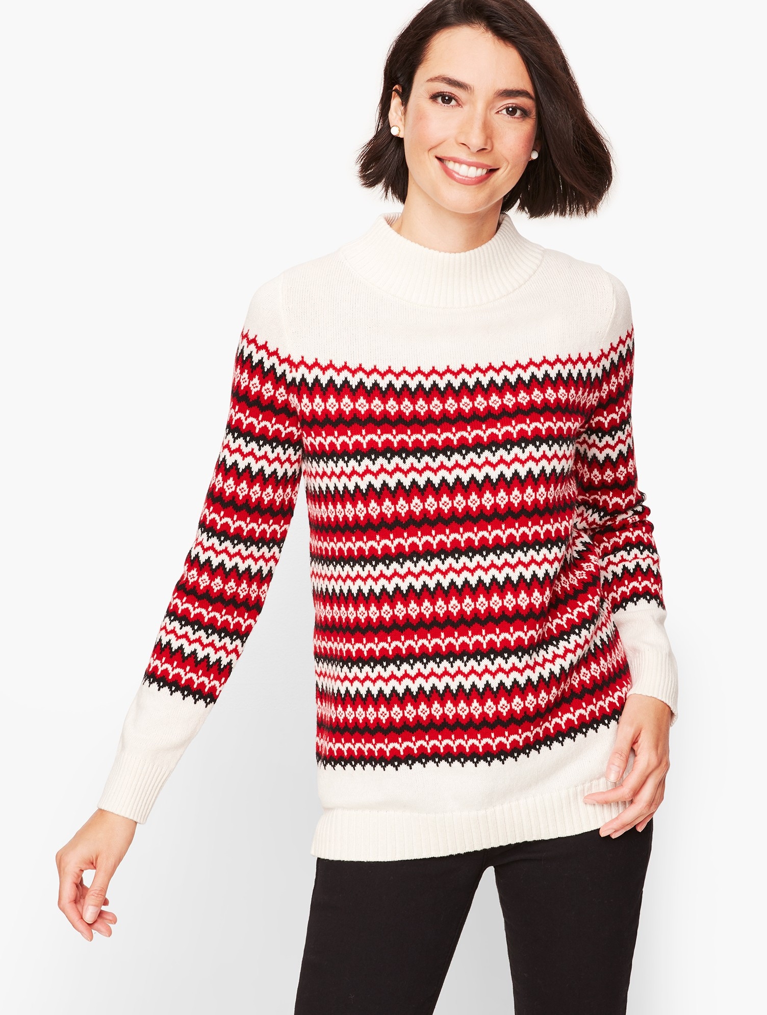 Chalet Fair Isle Sweater - Ivory/Red - Large Talbots | Talbots