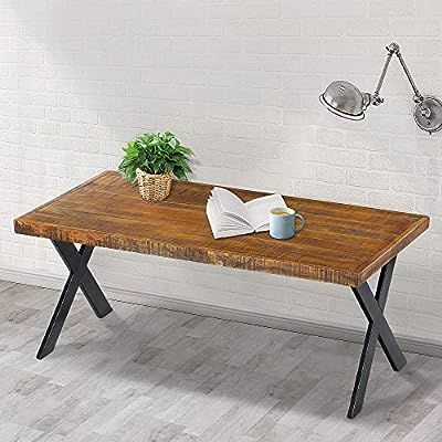 PrimaSleep Wood Coffee Cocktail Table, X-Shaped Steel Legs，Easy Assembly，Durable (Rustic Brow... | Amazon (US)