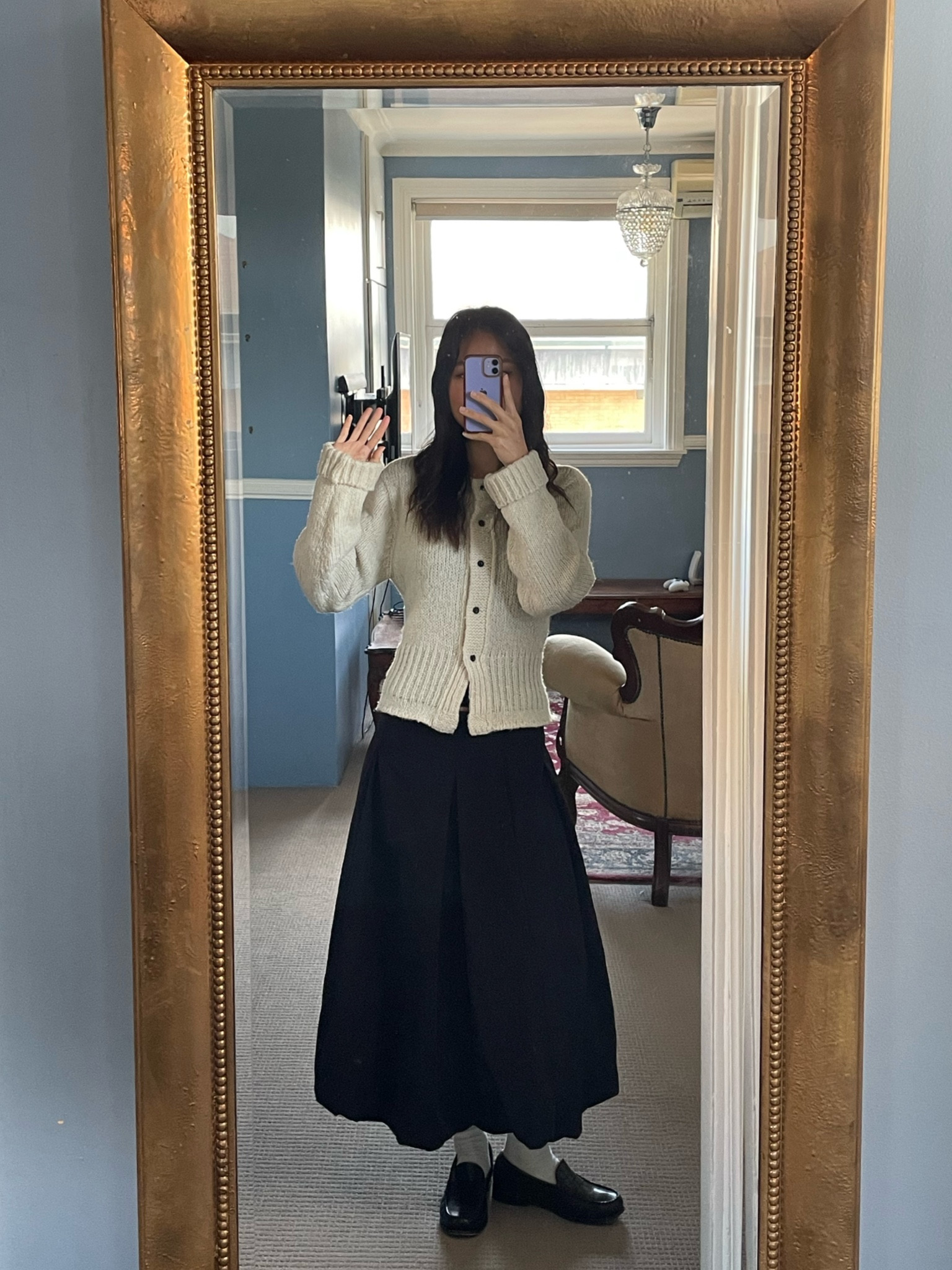 The sweetest cardi + bubble hem skirt both from w concept 🖤