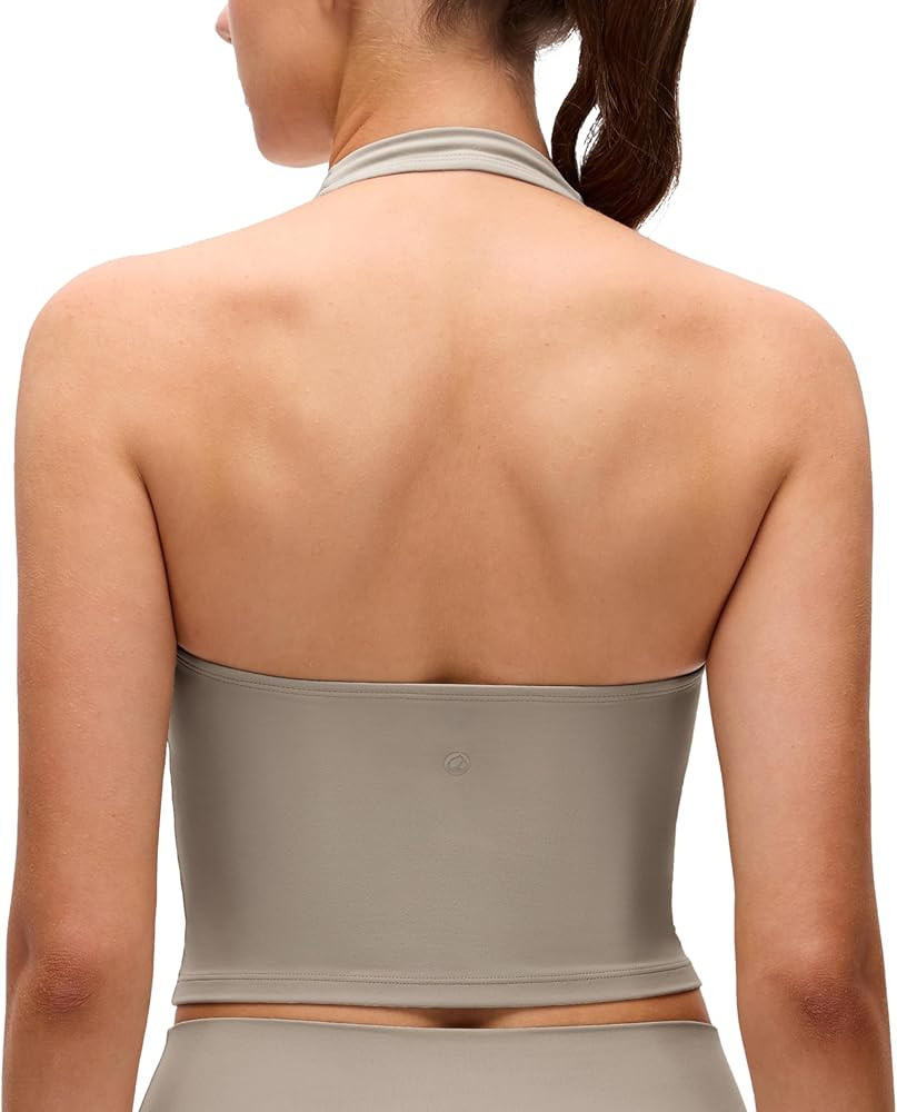 CRZ YOGA Butterluxe Halter Crop Tank Tops for Women - Open Back Padded Longline Sports Bras Worko... | Amazon (US)