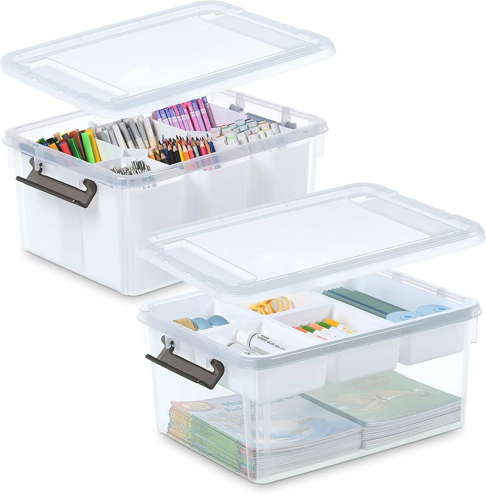 Citylife 17 QT Plastic Storage Box with Removable Tray and 6 Detachable Tall Inserts Craft Organi... | Amazon (US)