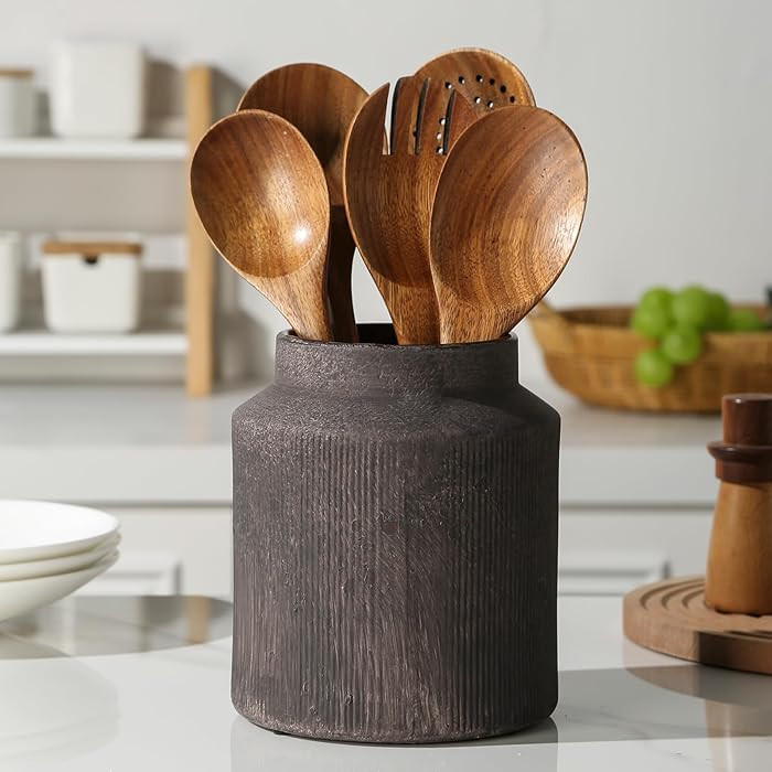 Farmhouse Ceramic Farmhouse Kitchen Utensil Holder for Countertop, Rustic Cooking Utensil Holder ... | Amazon (US)