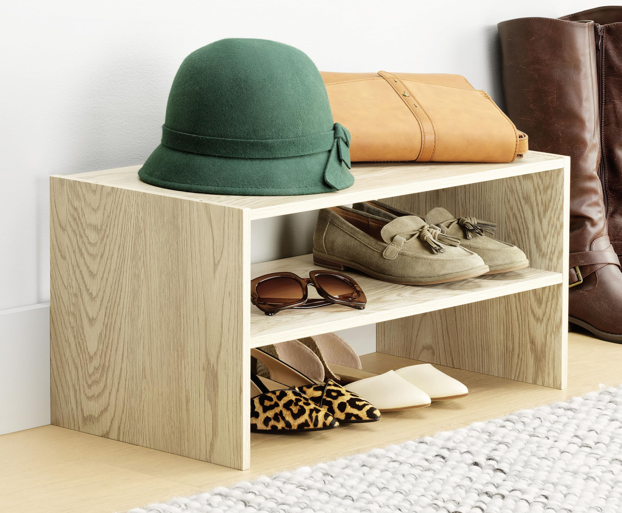 Whitmor Wood Stackable 2-Shelf Shoe Rack, White, 24 inches | Amazon (US)