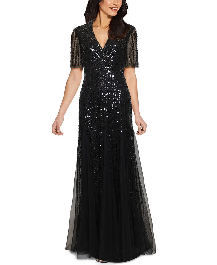 Adrianna Papell Tuxedo Sequin Gown & Reviews - Dresses - Women - Macy's | Macys (US)