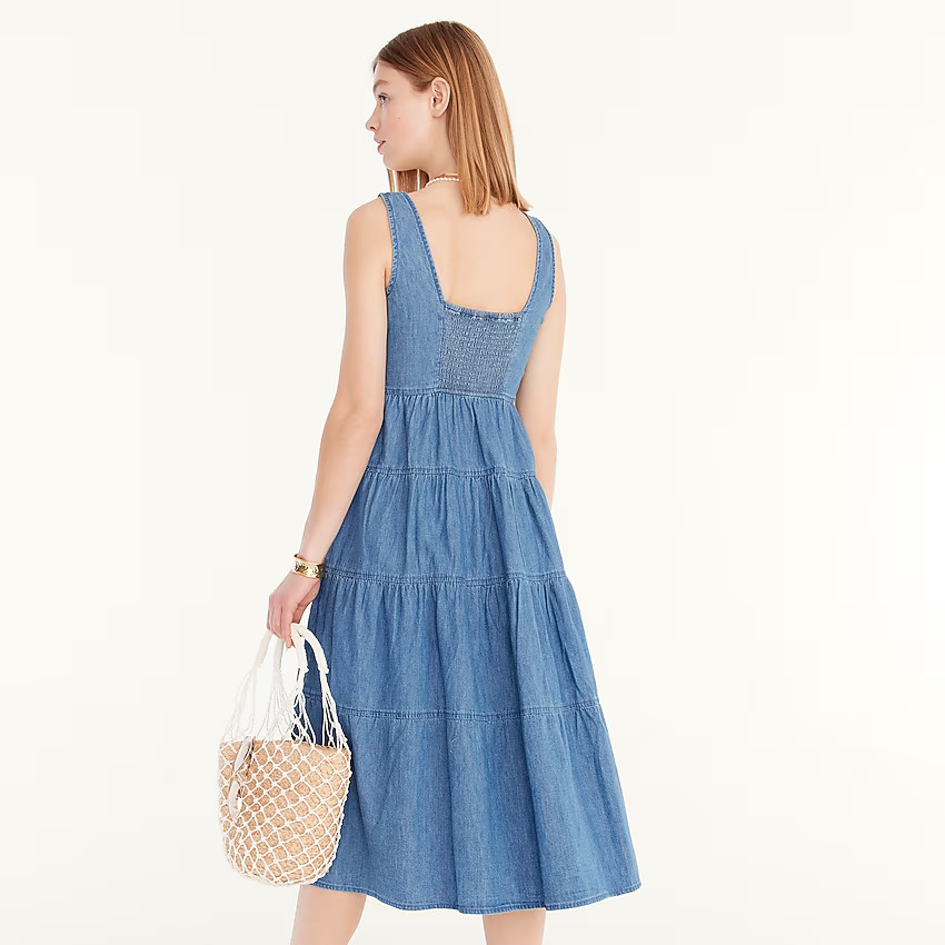 Tiered denim squareneck dress | J. Crew US