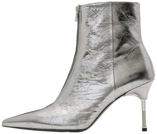 AllSaints Women's Natasha Pointed Metallic Leather Boots Mid Calf, Gunmetal Grey, 11 | Amazon (US)
