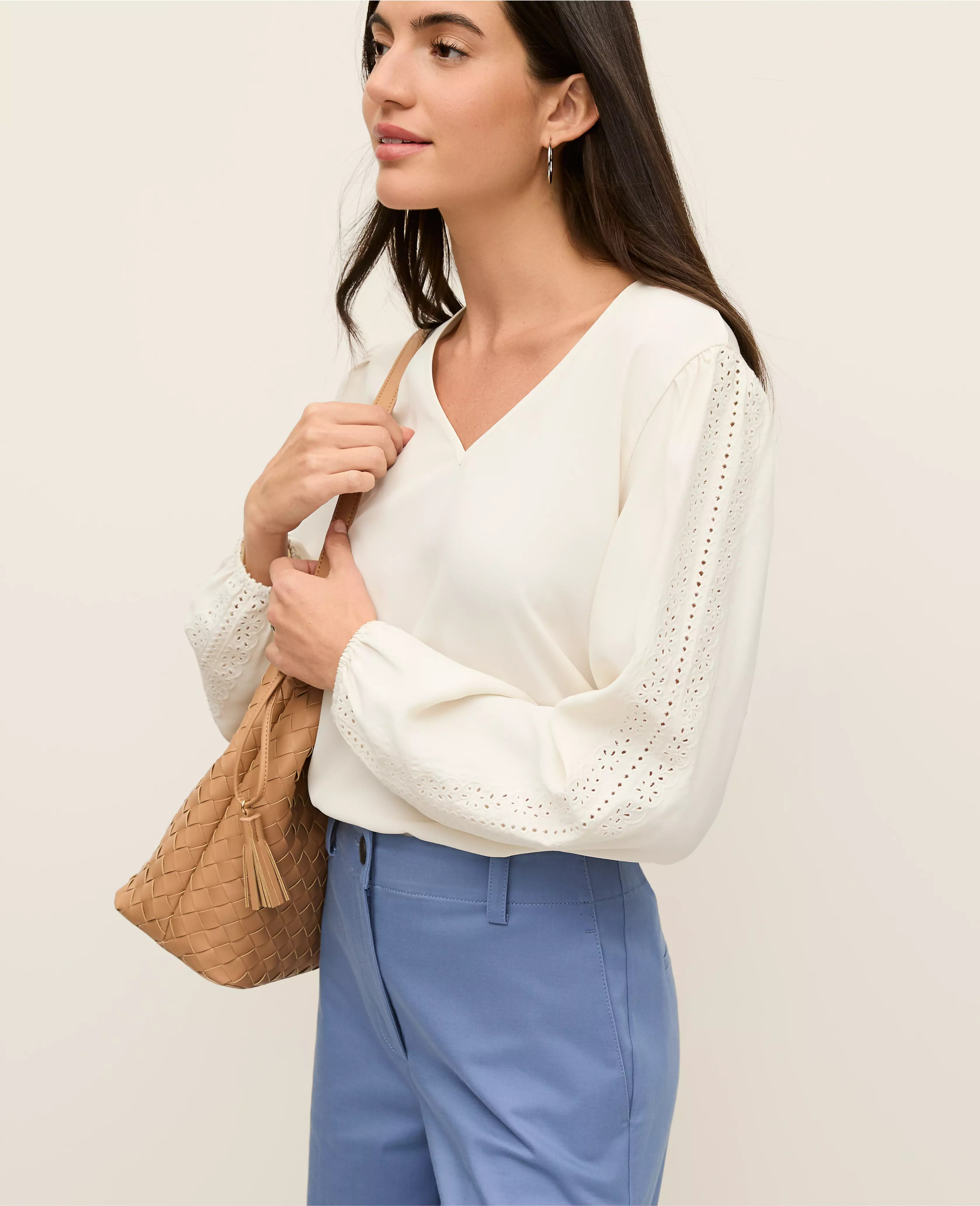 Mixed Media Embroidered Blouse | Ann Taylor