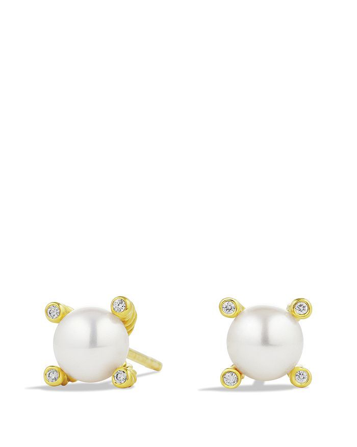 Cable Earrings with Diamonds & Pearls in Gold, .03 ct. t.w. | Bloomingdale's (US)