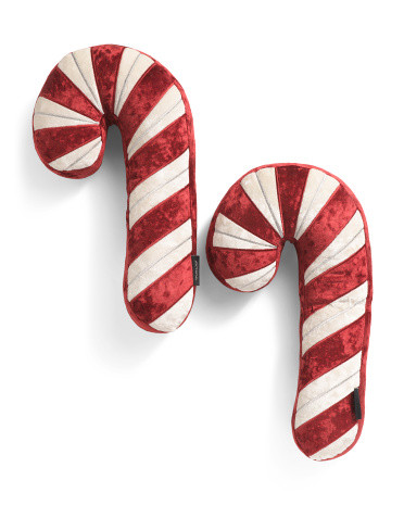 2pk 9x18 Crushed Velvet Candy Cane Shaped Pillows | TJ Maxx