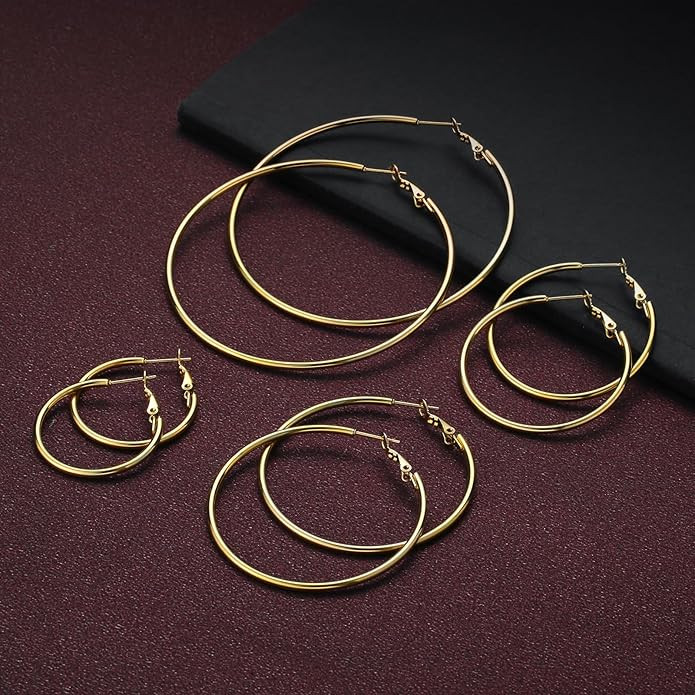 Gold Hoop Earrings for Women - 14K Gold Plated Hypoallergenic Stainless Steel Gold Earrings Set, ... | Amazon (US)