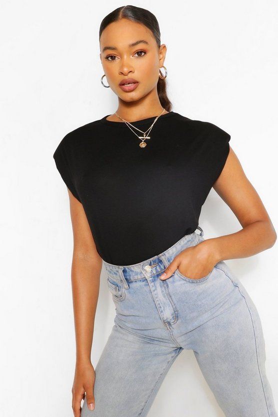 Shoulder Pad T-Shirt | Boohoo.com (US & CA)