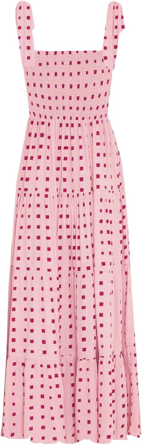 kinstell Women's Summer Boho Spaghetti Strap Square Neck Ruffle Casual Flowy Long Dress Beach Swi... | Amazon (US)