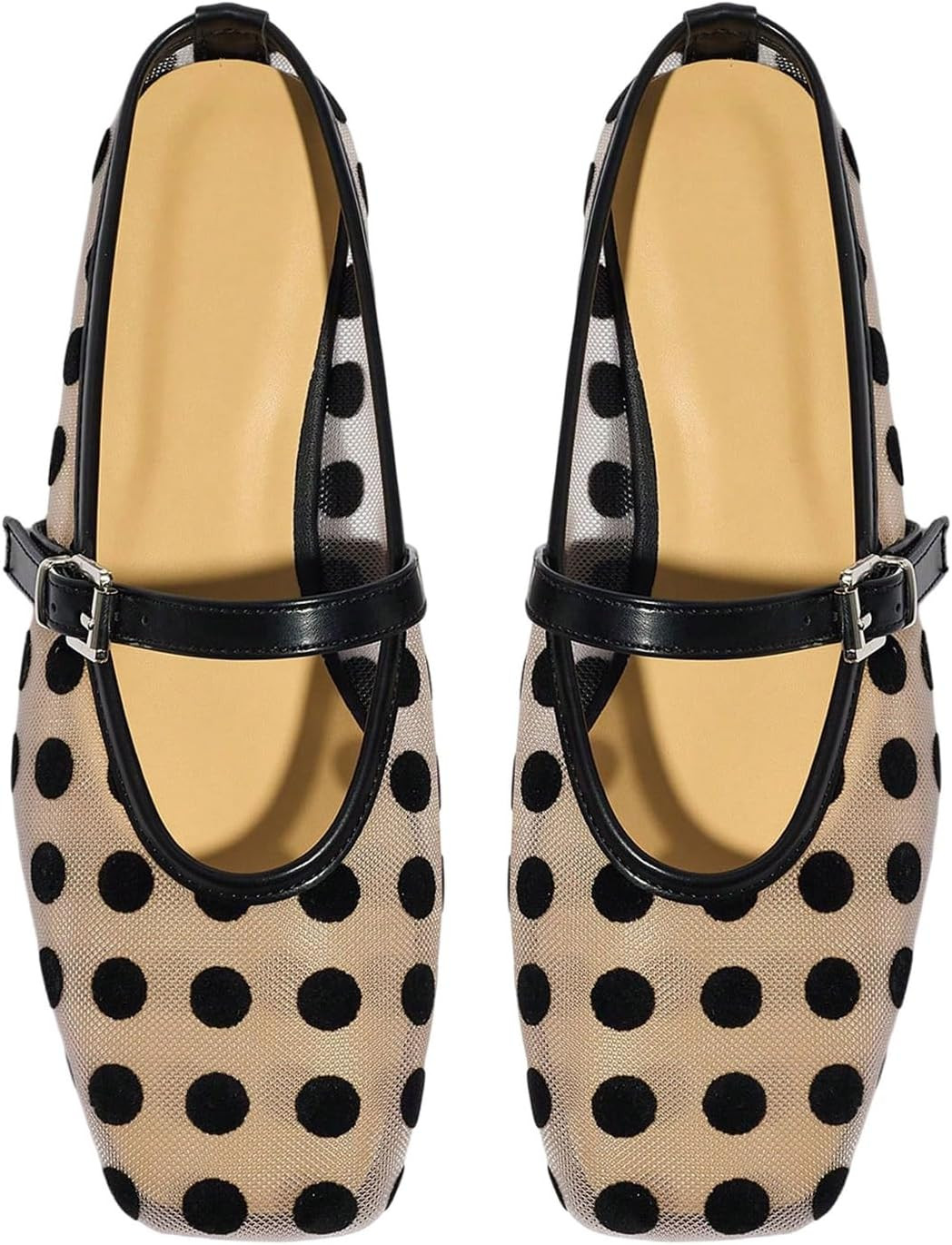 BEAUDRM Women's Polka Dots Mesh Ballet Flats Dressy Mules Square Closed Toe Maryjane Flat Shoes Elegant Backless Loafers | Amazon (US)