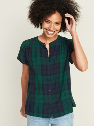 Button-Front Plaid Blouse for Women | Old Navy (US)