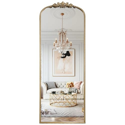 WallBeyond Arched Full Length Mirror Wall Mounted, 21x56 Inch Gold Antique Mirror, Vintage Metal Frame Full Body Mirro for Bedroom, Living Room, Hanging or Leaning | Amazon (US)