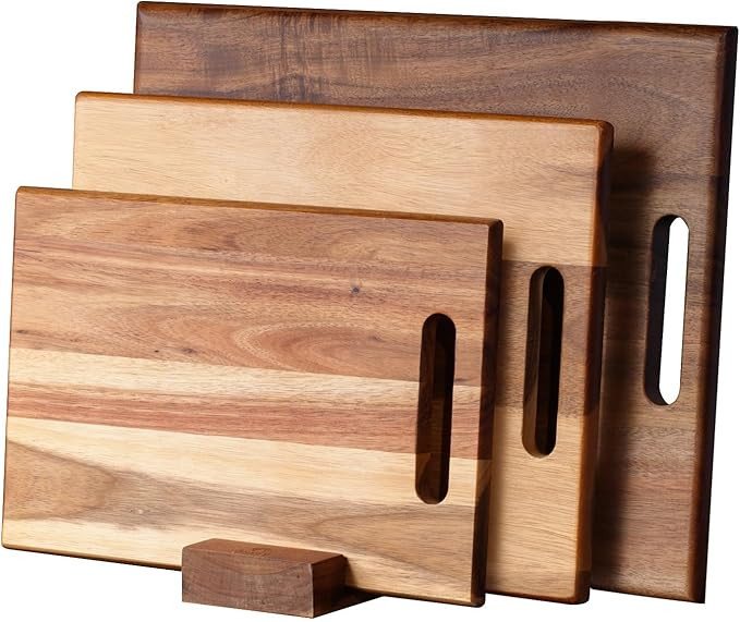 YSTKC Acacia Wood Cutting Boards Set of 3 PCS for Kitchen, Large Wooden Cutting Board Set with Ha... | Amazon (US)