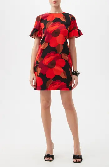 Trina Turk Darling Ruffle Sleeve Shift Dress in Red Multi at Nordstrom Rack, Size 0 | Nordstrom Rack