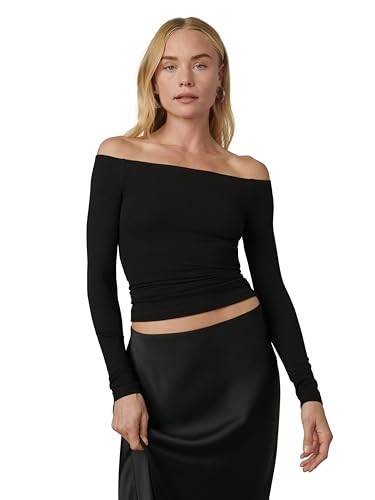Joe's Jeans Women's The Devin Off The Shoulder Long Sleeve Top, Black, Medium | Amazon (US)