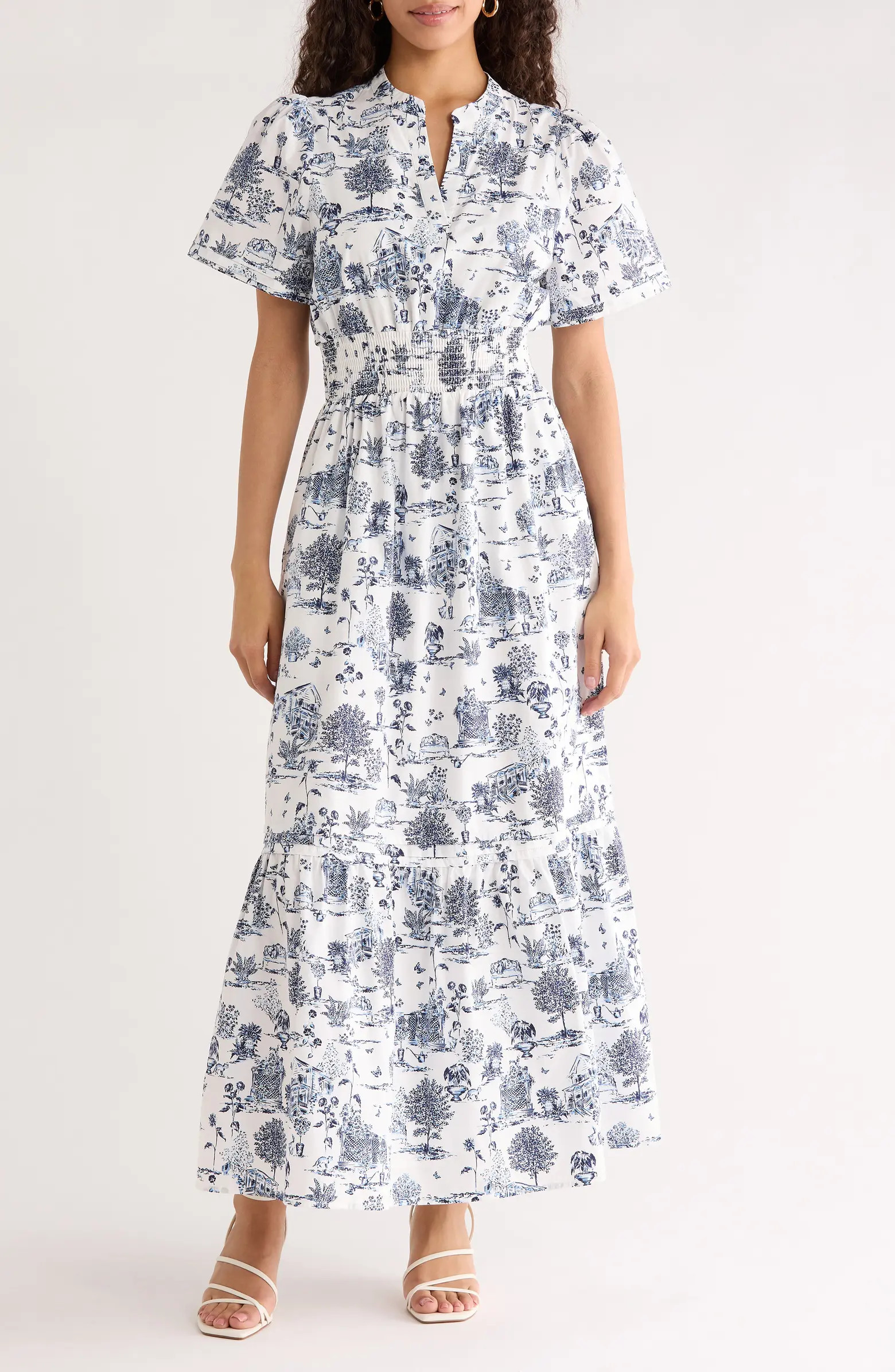 Renzo Toile Print Cotton Poplin Maxi Dress | Nordstrom