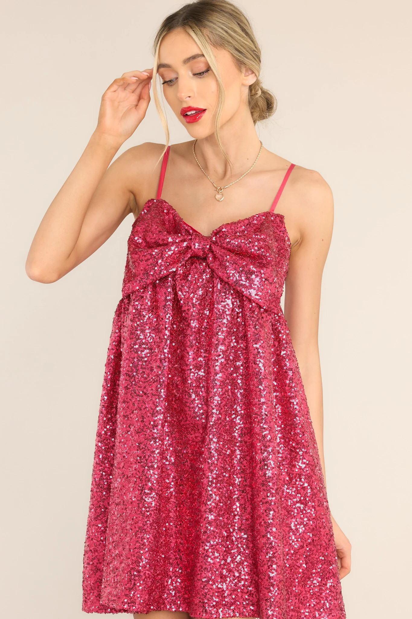 Let Her Shine Hot Pink Sequin Mini Dress | Red Dress 