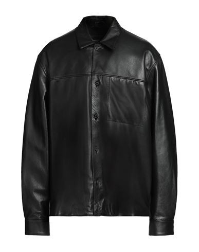 8 By Yoox Leather Long Sleeve Shirt Man Shirt Black Size M Lambskin | YOOX (US)