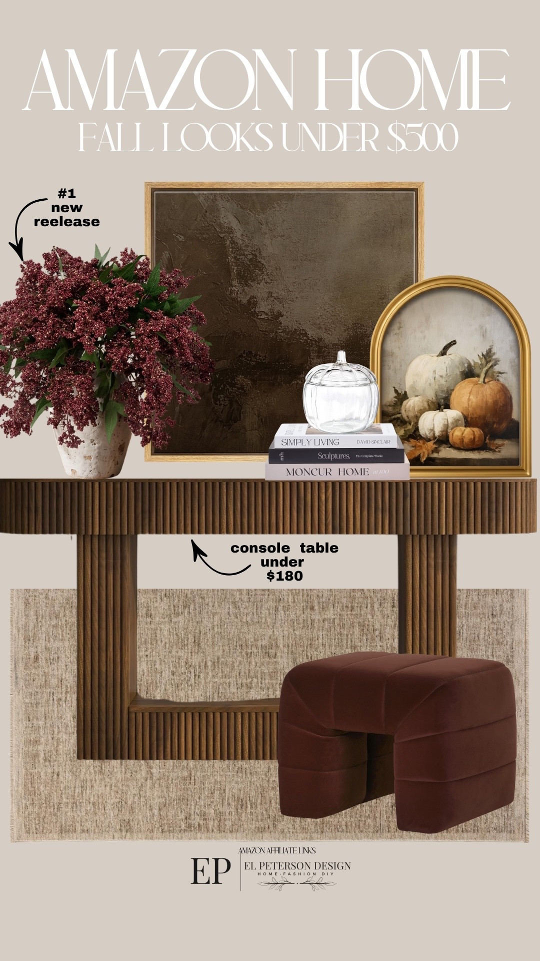 Amazon
Console table
Artwork
Stem
Pumpkin jar
Ottoman
Decorative books

#LTKHome