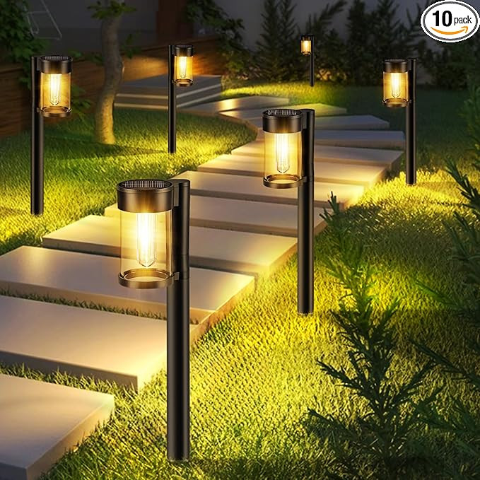 Mancra Solar Pathway Lights Outdoor, 10 Pack Metal & Glass Solar Lights Outdoor Waterproof Landsc... | Amazon (US)