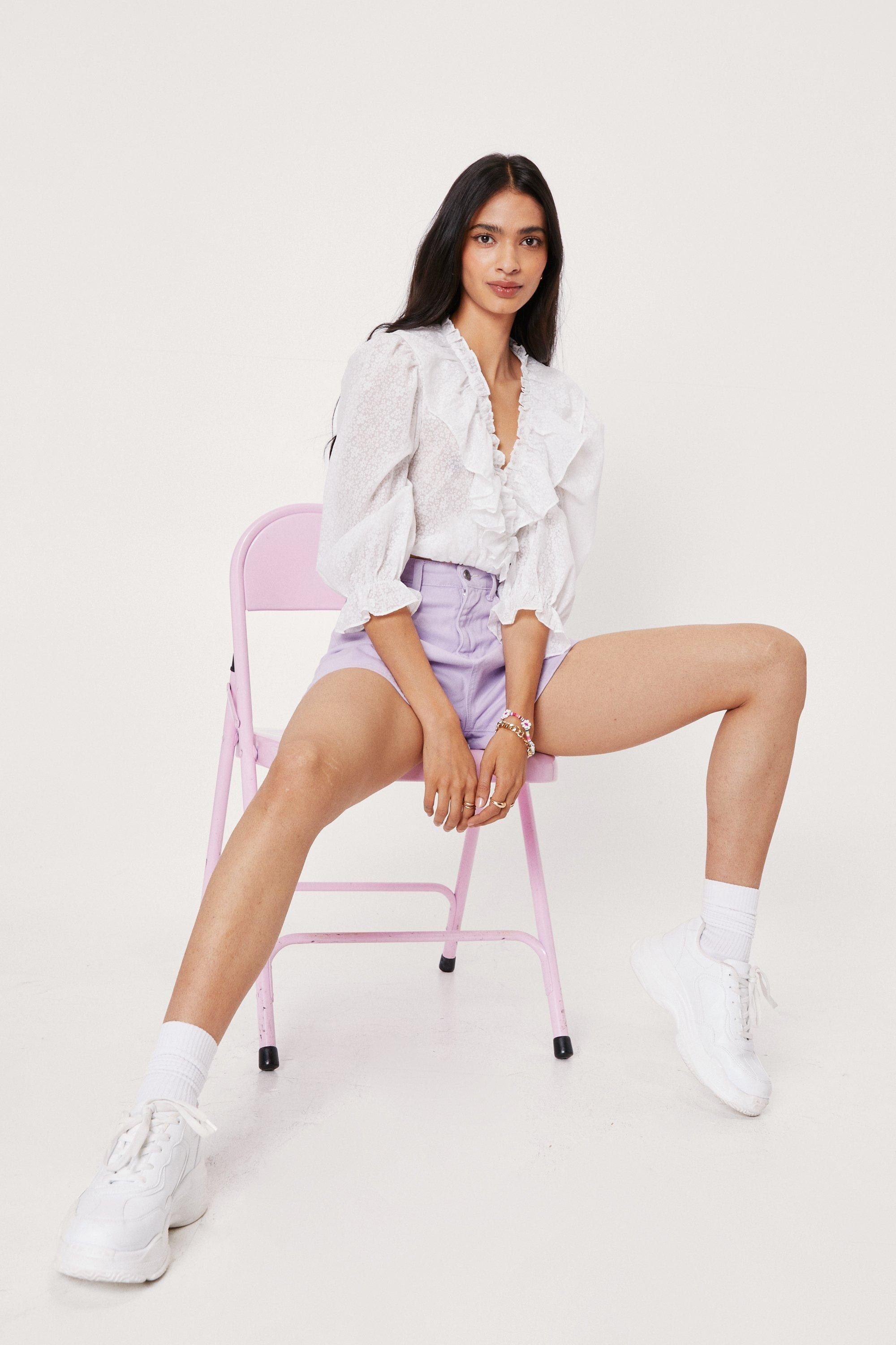 Floral Design Ruffle Puff Sleeve Cropped Blouse | Nasty Gal (US)