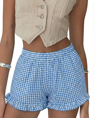 Aoulaydo Boxer Shorts for Women Pajama Gingham Shorts Casual Lounge Sleep Plaid Y2K Beach Bottoms... | Amazon (US)