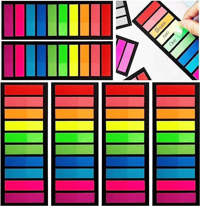 1200Pcs Colored Page Markers,6 Sets Fluorescent Sticky Tabs in 10 Primary Colors,Neon Sticky Note... | Amazon (US)