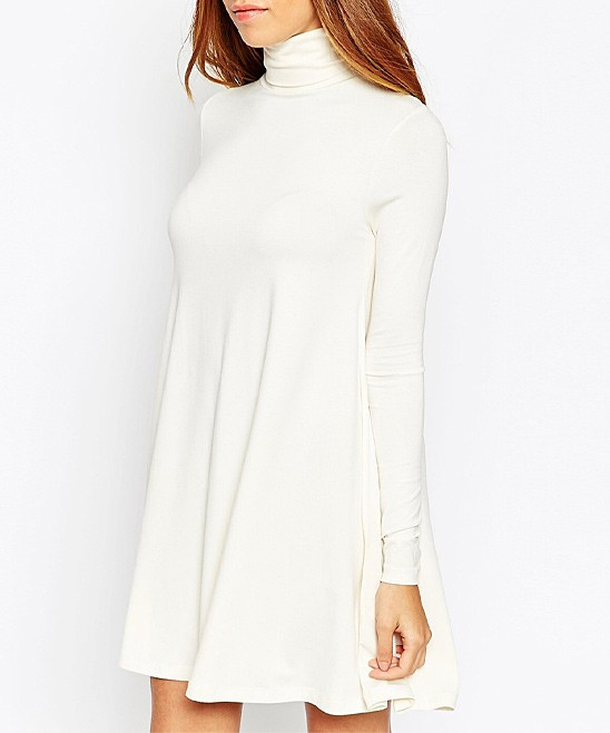 Off-White Turtleneck Swing Dress - Women | zulily