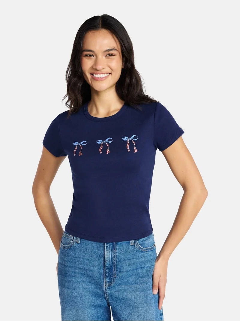 Social Edition Women's Americana Flag and Bows Graphic Tee, Sizes XXS-XXL | Walmart (US)