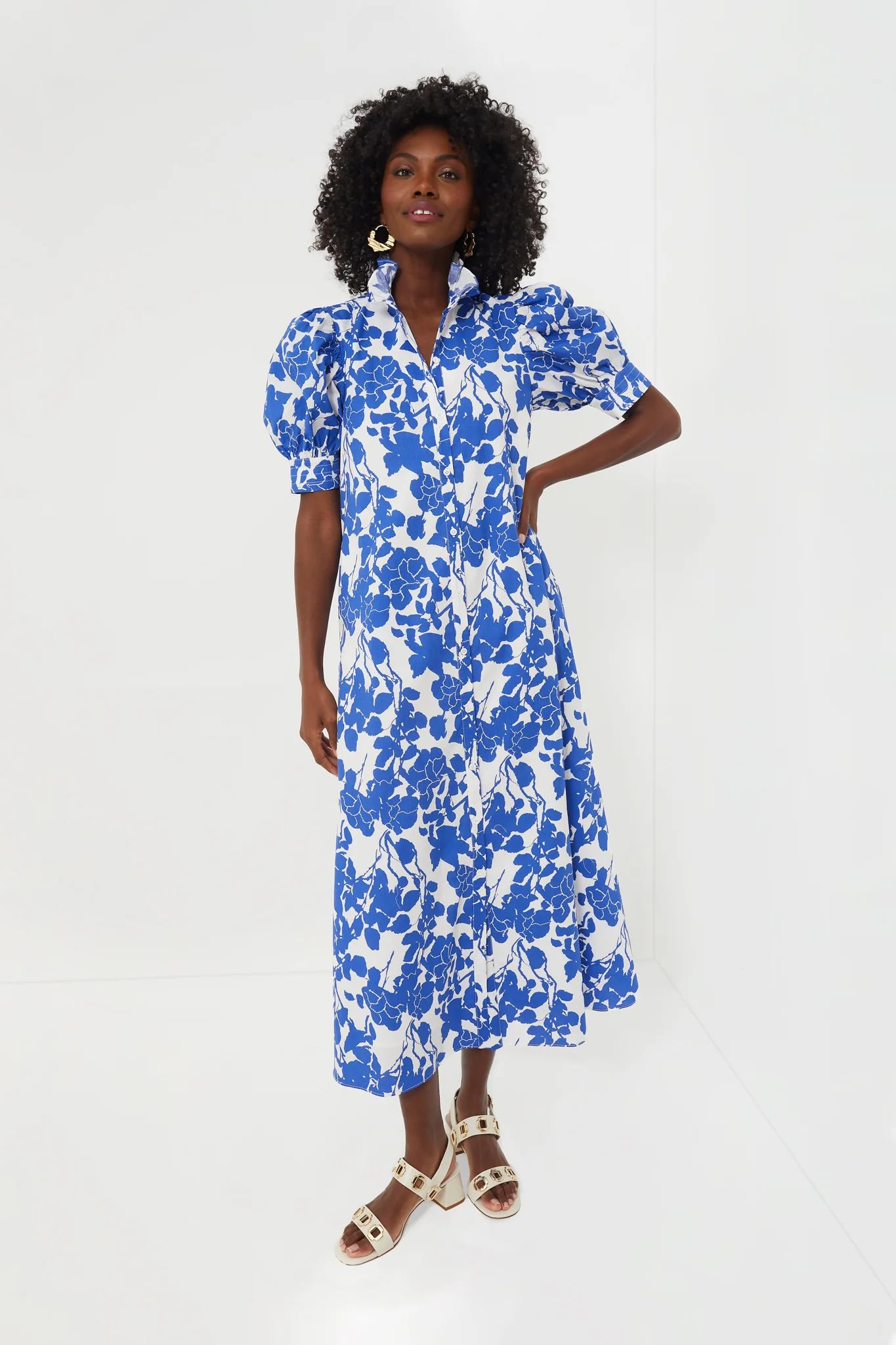 Blue Floral Ruffle Collar Louisa Midi Dress | Tuckernuck (US)