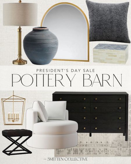 Pottery Barn’s Presidents’ Day sale includes throw pillow, decorative box, arched mirror, vase, table lamp, black dresser, area rug, accent chair, ottoman, and chandelier.

Home decor, sale alert, Presidents’ Day sale, home sale, styled home

#LTKstyletip #LTKhome #LTKsalealert