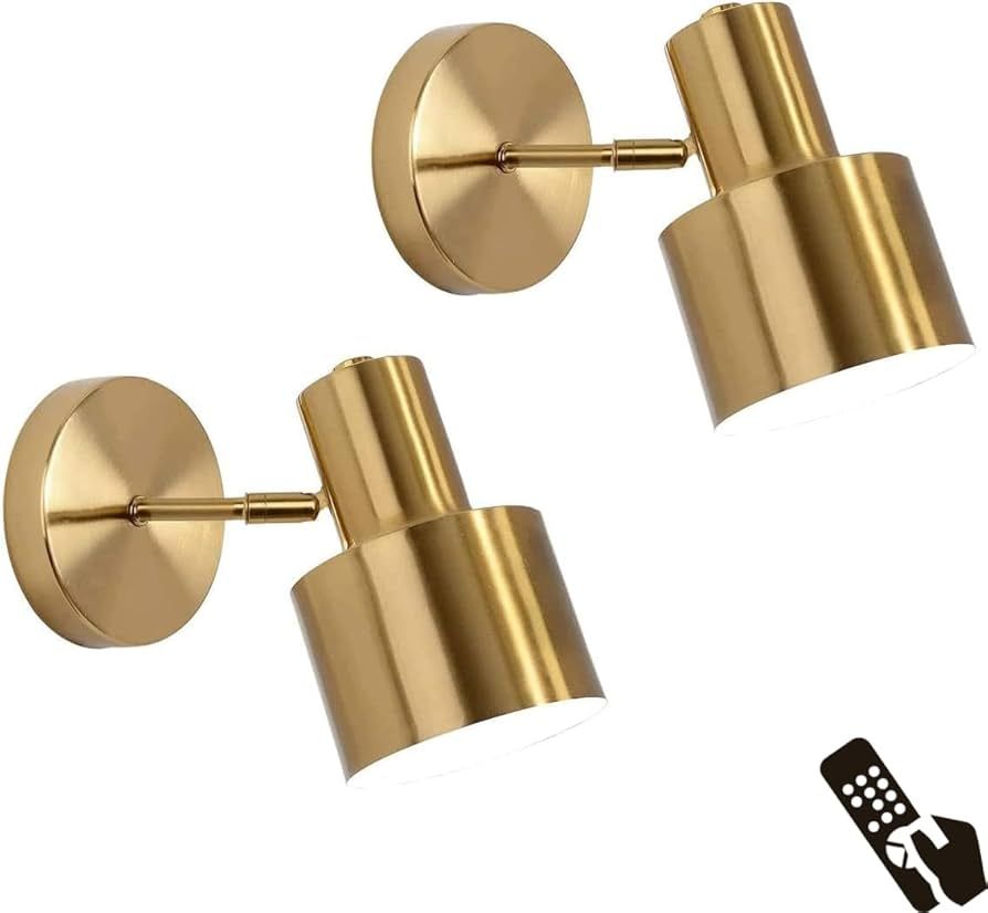 KEFA Modern Battery Operated Wall Sconces Set of 2, Not Hardwired Brass-Gold Wall Lights Fixture ... | Amazon (US)