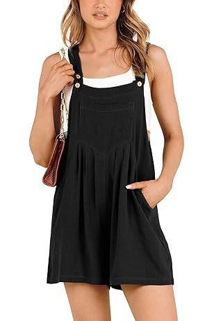 Caracilia Women's Short Overalls Summer Casual Linen Adjustable Straps Loose Wide Leg Bib Rompers Ju | Amazon (US)