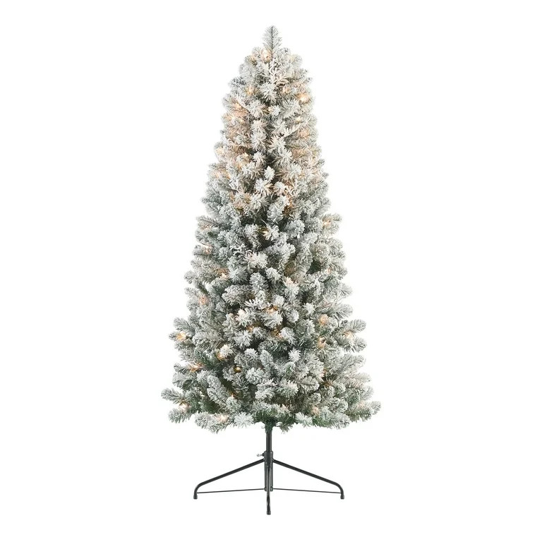 Holiday Time 6-Foot Pre-Lit Flocked Stratford Artificial Half Christmas Tree - Walmart.com | Walmart (US)