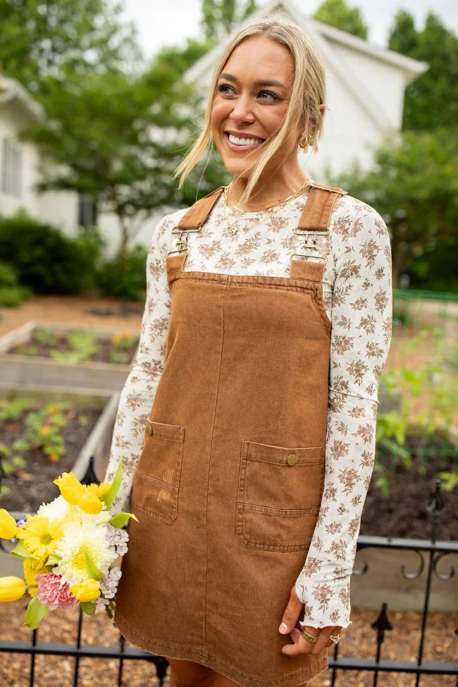 The Anissa Brown Overall Dress Holley Gabrielle X Pink Lily | Pink Lily