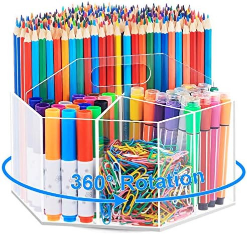 Amazon.com: Marbrasse Acrylic Pen Holder, 360-degree Rotating Clear Pen Organizer for Desk, Deskt... | Amazon (US)
