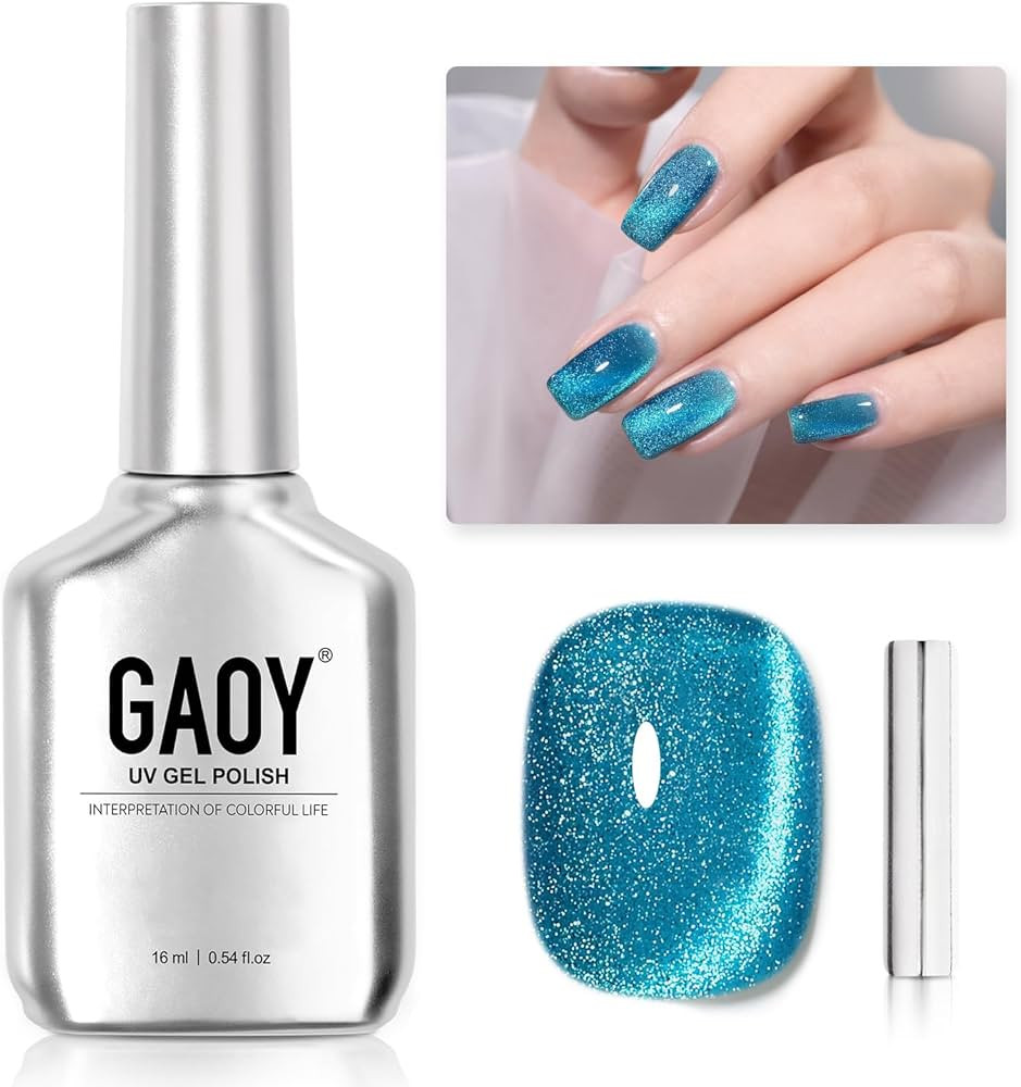 GAOY Blue Glassy Cat Eye Gel Nail Polish, 16ml Glitter Holographic Nail Polish with Magnet, Refle... | Amazon (US)