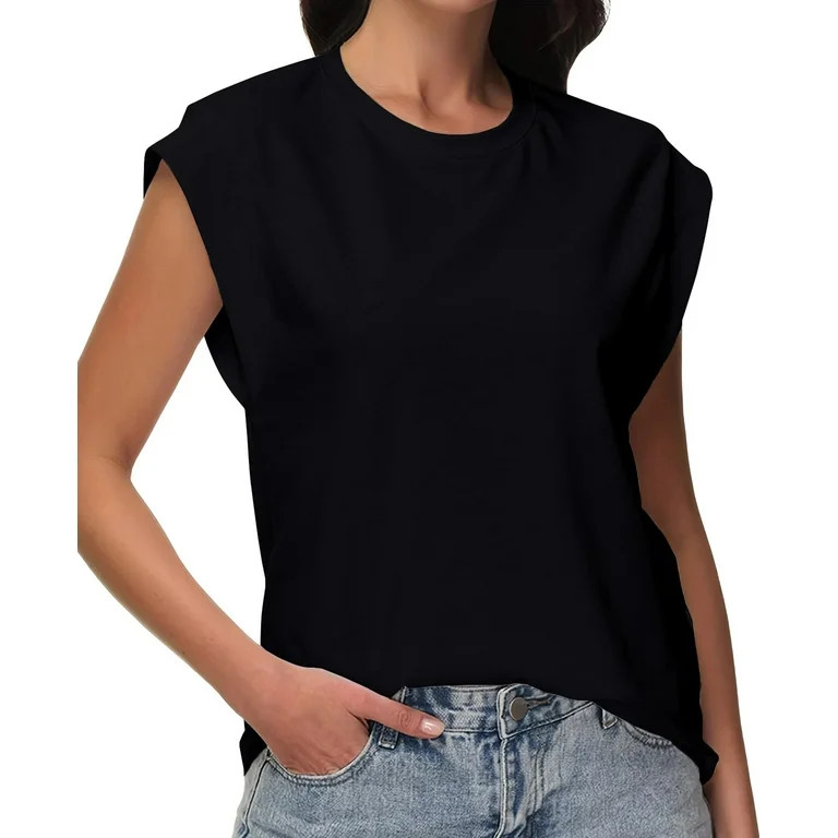Fantaslook Cap Sleeve Tops for Women Casual Crewneck Tank Tops Summer Basic Tee Shirts | Walmart (US)