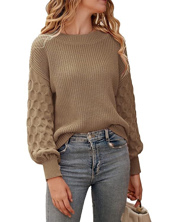 PRETTYGARDEN Women's Pullover Sweater Casual Long Sleeve Crewneck Loose Chunky Knit Jumper Tops | Amazon (US)