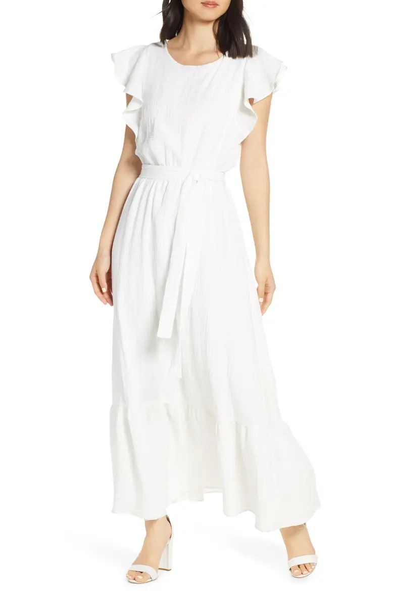 Ruffle Sleeve Cotton Maxi Dress | Nordstrom