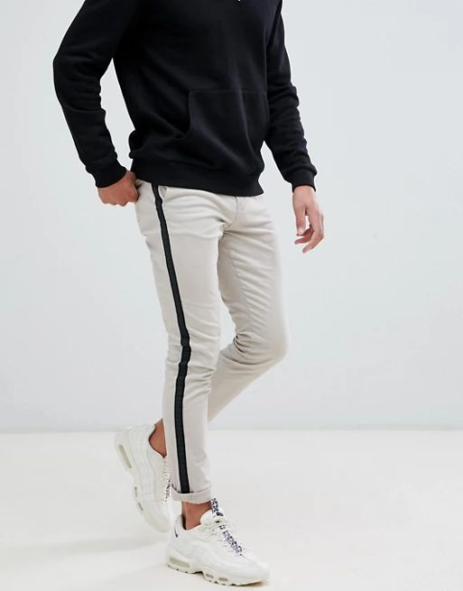 New Look skinny chino with side stripe in ecru | ASOS US